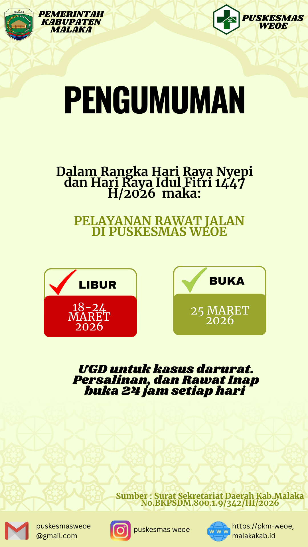 Pengumuman Libur Hari Raya Nyepi dan Hari Raya Idul Fitri 2026